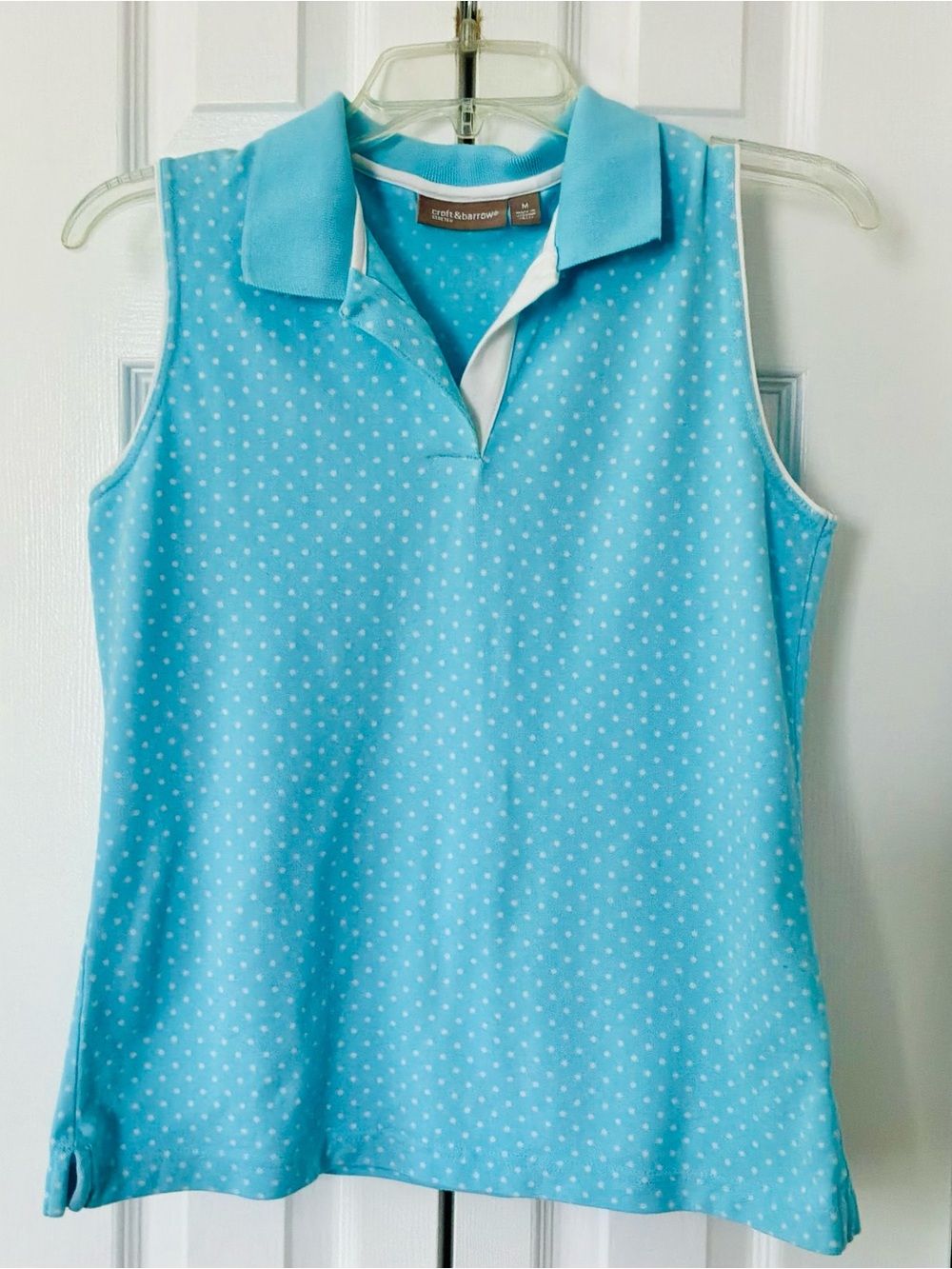 croft & barrow Sleeveless Polo Tank Top in Light Blue with White Polka Dots